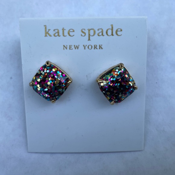 Kate Spade Mini Small Square Multicolor Glitter Stud Earrings - Picture 4 of 4